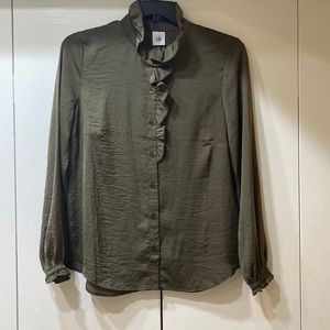 Cabi long sleeve button down blouse olive green size M